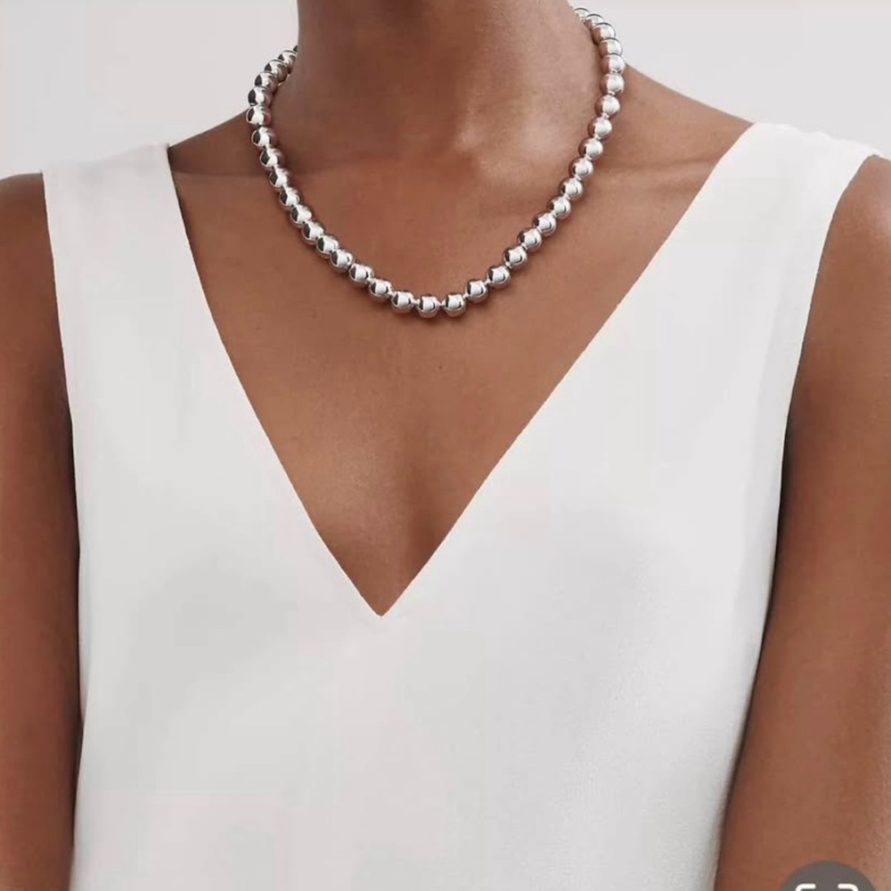 Tiffany & Co. 925 Silver 10mm Ball Necklace Hardware Collection 18.25” Long.
